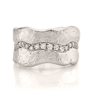 Men's 18k Atlantis Wave Ring with Single Row Pavé Diamonds | Ready to Ship 8 White Gold  by Logan Hollowell Jewelry