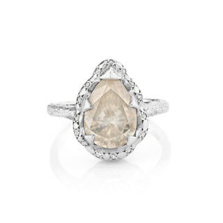 Queen Water Drop Rustic Diamond Ring with Sprinkled Diamonds White Gold 3  by Logan Hollowell Jewelry