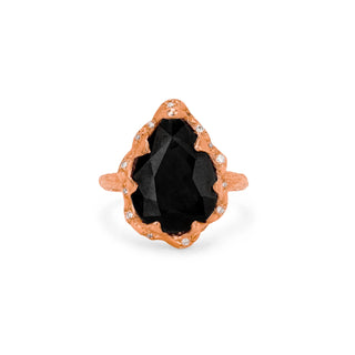 Medium Queen Water Drop Onyx Ring with Sprinkled Diamonds Rose Gold 3  by Logan Hollowell Jewelry