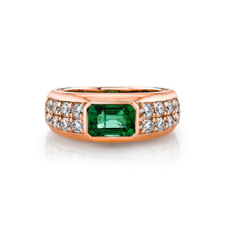 Abundantia Emerald Cut Emerald Diamond Pavé Ring Rose Gold 3  by Logan Hollowell Jewelry