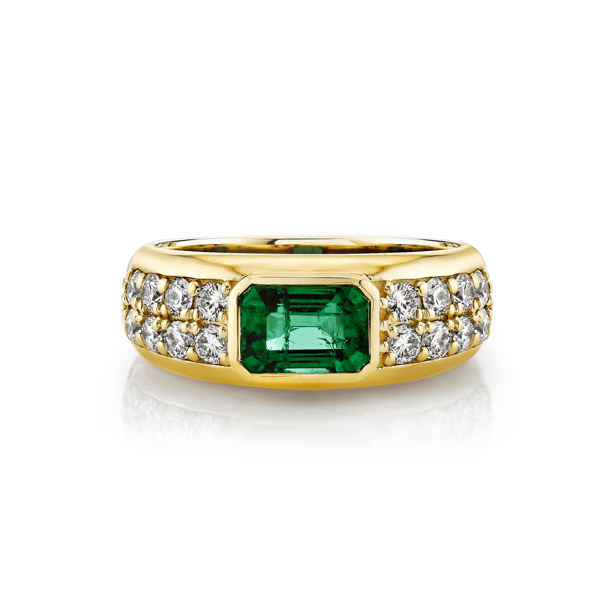 Abundantia Emerald Cut Emerald Diamond Pavé Ring Yellow Gold 3 by Logan Hollowell Jewelry
