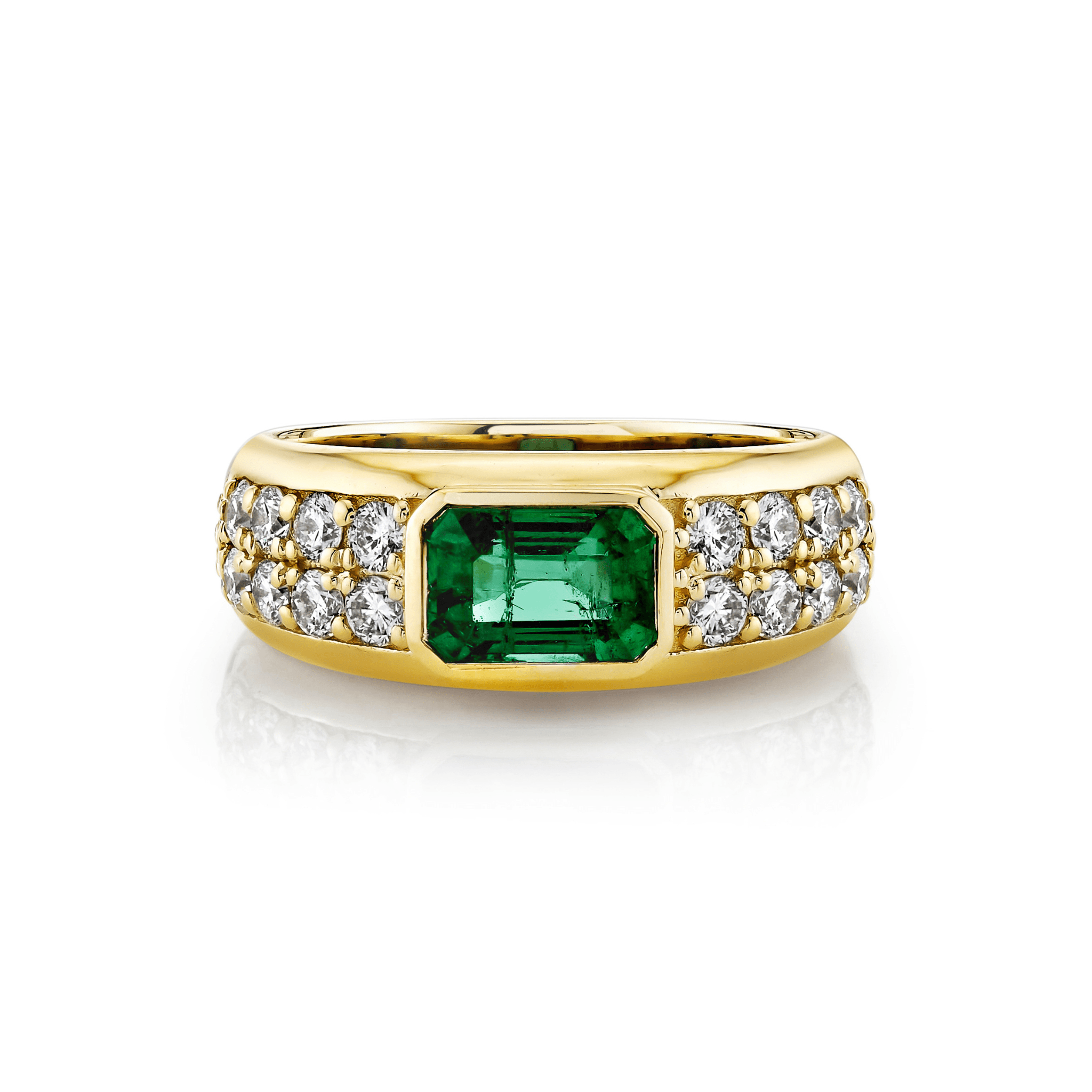 Abundantia Emerald Cut Emerald Diamond Pavé Ring Yellow Gold 3 by Logan Hollowell Jewelry