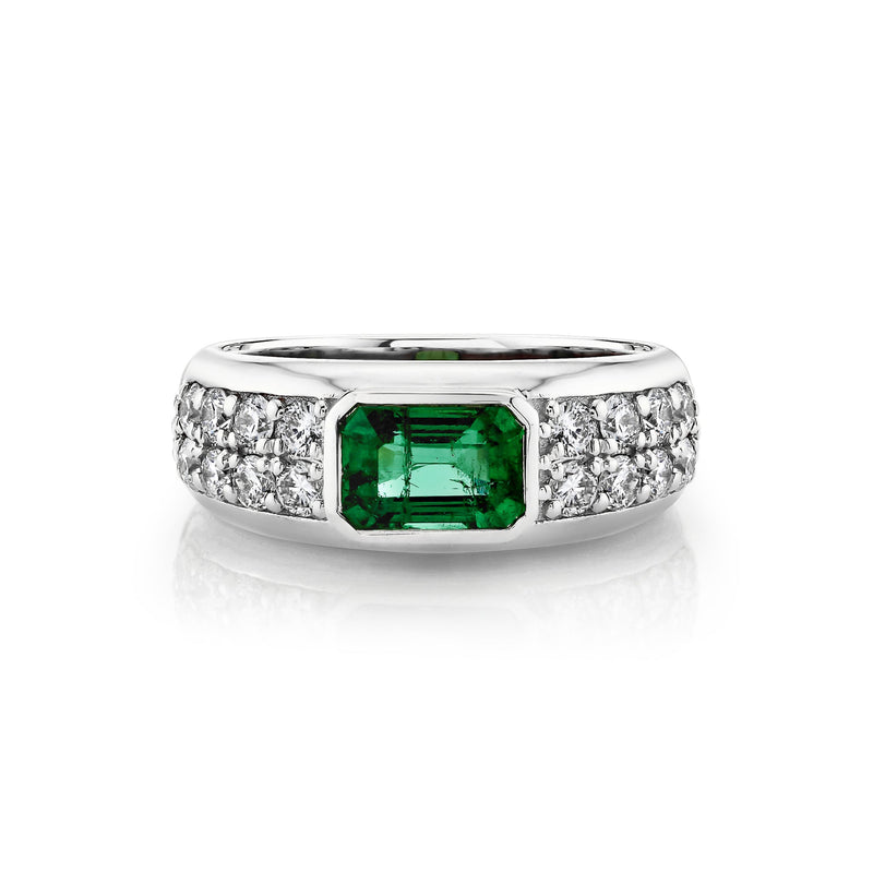 Abundantia Emerald Cut Emerald Diamond Pavé Ring White Gold 3  by Logan Hollowell Jewelry