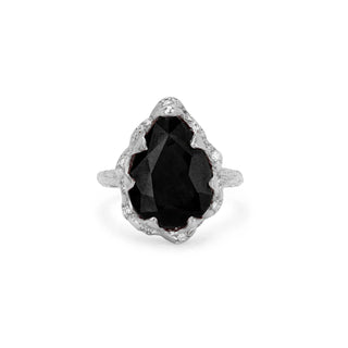 Medium Queen Water Drop Onyx Ring with Sprinkled Diamonds White Gold 3  by Logan Hollowell Jewelry