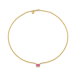 Pink Sapphire Orb Chain Necklace Yellow Gold 14"  by Logan Hollowell Jewelry