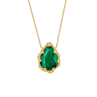 Medium Queen Premium Emerald Water Drop Necklace with Sprinkled Halo | Ready to Ship Yellow Gold   by Logan Hollowell Jewelry