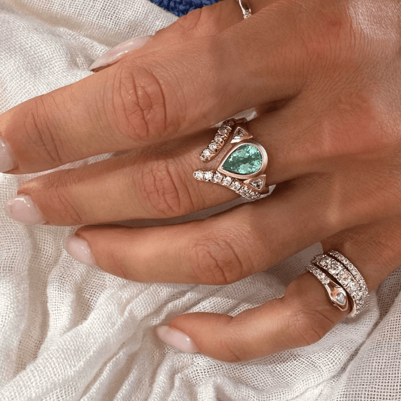 Pear Paraiba with Trillion Diamonds by Logan Hollowell Jewelry