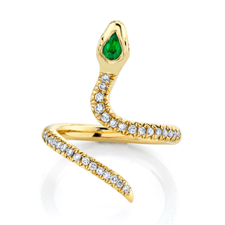 Kundalini Shakti Ring with French Pavé Diamonds with Emerald Head | Ready to Ship Yellow Gold 3  by Logan Hollowell Jewelry