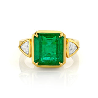 Emerald Cut Emerald Ring with Side Trillion Diamonds | Ready to Ship Yellow Gold 6  by Logan Hollowell Jewelry