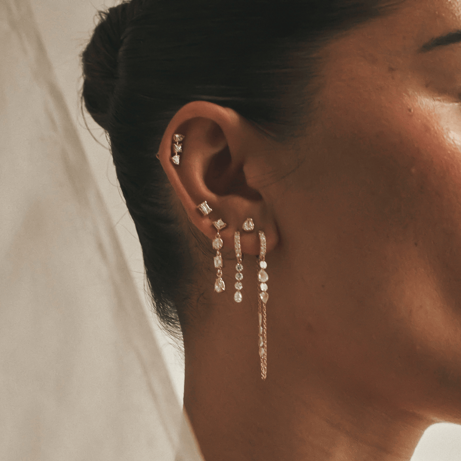 Four Pierced Diamond Dangle Hoops    by Logan Hollowell Jewelry