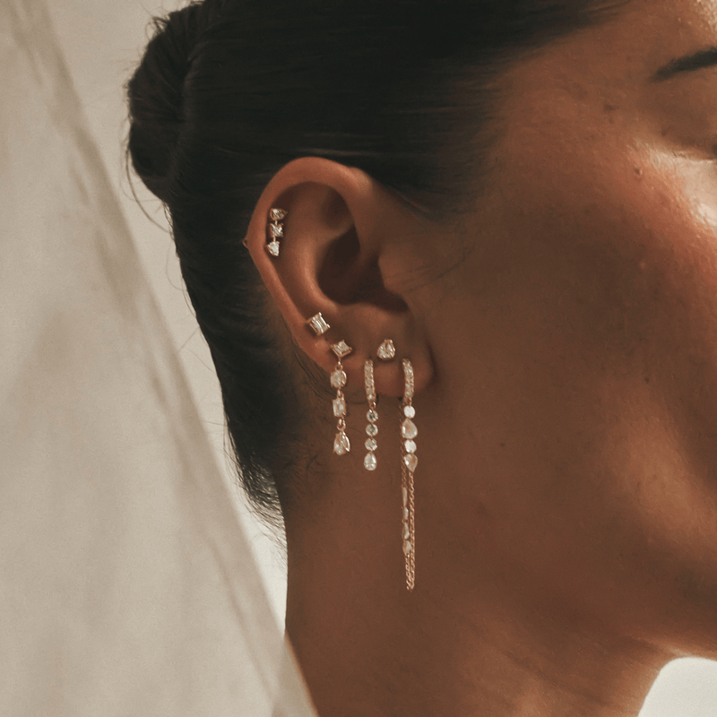 Four Pierced Diamond Dangle Hoops    by Logan Hollowell Jewelry