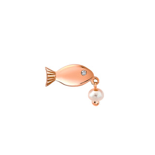 Tenfold Fish Stud with Pearl Rose Gold   by Logan Hollowell Jewelry