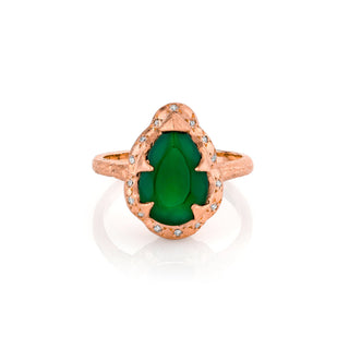 Medium Queen Water Drop Green Agate Ring with Sprinkled Diamonds Rose Gold 3  by Logan Hollowell Jewelry