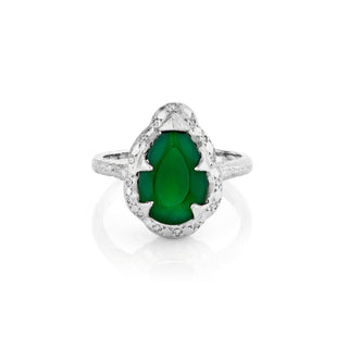 Medium Queen Water Drop Green Agate Ring with Sprinkled Diamonds White Gold 3  by Logan Hollowell Jewelry