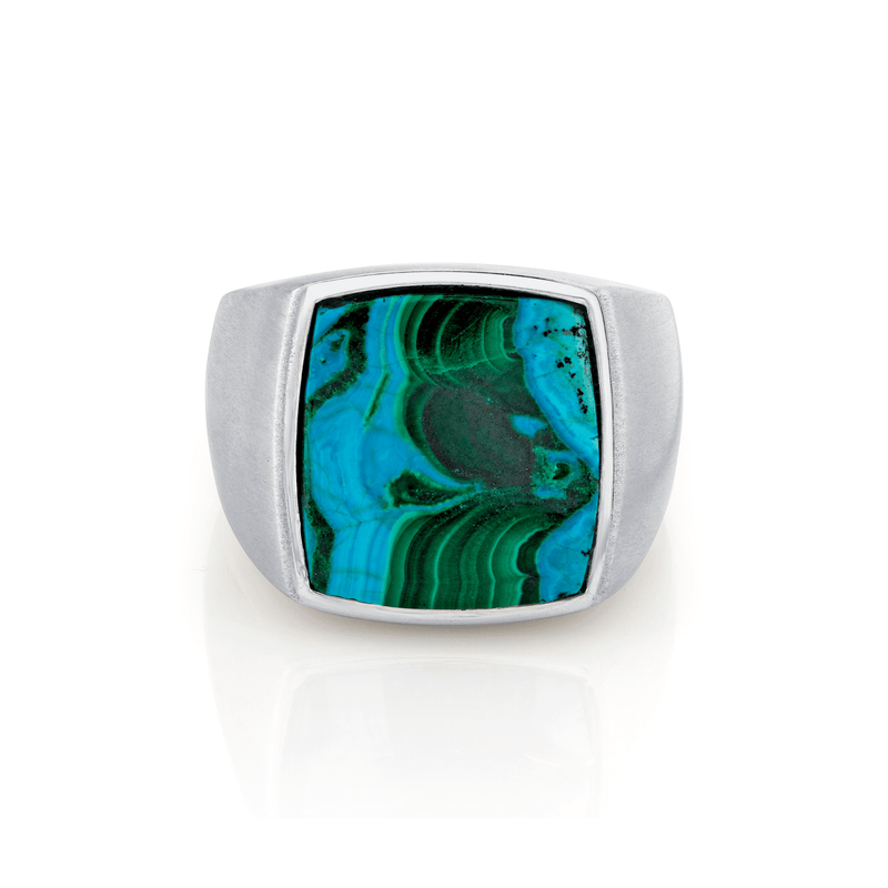 Men's Chrysocolla Malachite Signet Ring | Ready to Ship Silver 10 by Logan Hollowell Jewelry