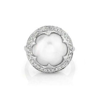 Queen Saturn Pearl Ring White Gold 3  by Logan Hollowell Jewelry