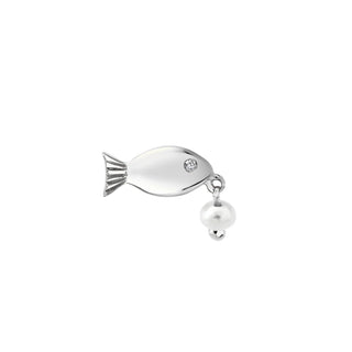 Tenfold Fish Stud with Pearl White Gold   by Logan Hollowell Jewelry