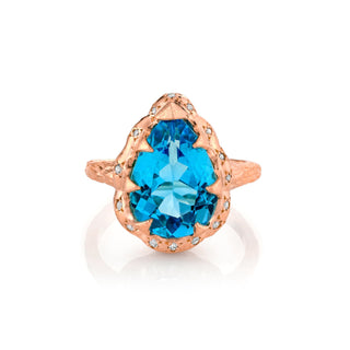 Queen Water Drop Blue Topaz Ring with Sprinkled Diamonds Rose Gold 3  by Logan Hollowell Jewelry