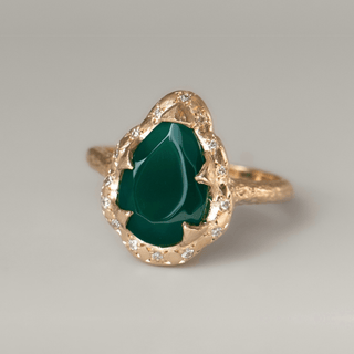 Medium Queen Water Drop Green Agate Ring with Sprinkled Diamonds    by Logan Hollowell Jewelry