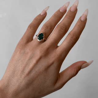 Medium Queen Water Drop Green Agate Ring with Sprinkled Diamonds    by Logan Hollowell Jewelry