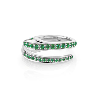 Emerald Kundalini Coil Ring White Gold 2.5  by Logan Hollowell Jewelry