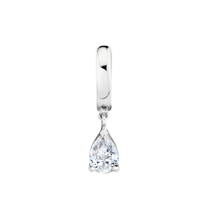 Pear Drop Diamond Huggies White Gold Single by Logan Hollowell Jewelry