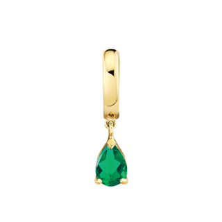Reverse Water Drop Emerald Huggies Yellow Gold Single  by Logan Hollowell Jewelry