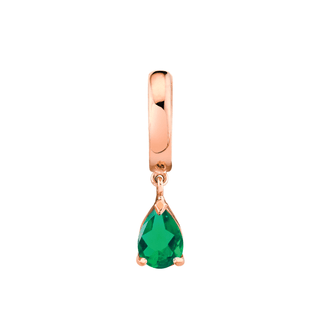 Reverse Water Drop Emerald Huggies Rose Gold Single  by Logan Hollowell Jewelry