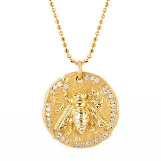 18k Sacred Honey Bee Coin Necklace | Ready to Ship Yellow Gold 18" Ball Chain by Logan Hollowell Jewelry