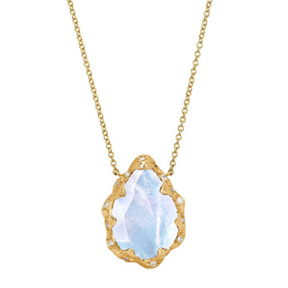 Queen Water Drop Moonstone Necklace with Sprinkled Diamonds | Ready to Ship Yellow Gold   by Logan Hollowell Jewelry