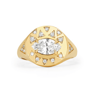 Diamond Angel Eye Signet Ring | Ready to Ship Yellow Gold 2.5  by Logan Hollowell Jewelry