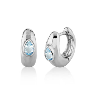 River Water Drop Aquamarine Huggies White Gold Pair  by Logan Hollowell Jewelry