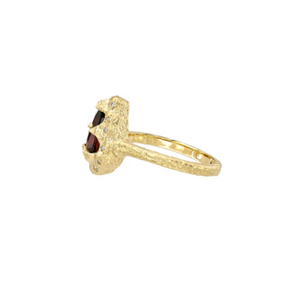 Baby Queen Water Drop Garnet Ring with Sprinkled Diamonds by Logan Hollowell Jewelry