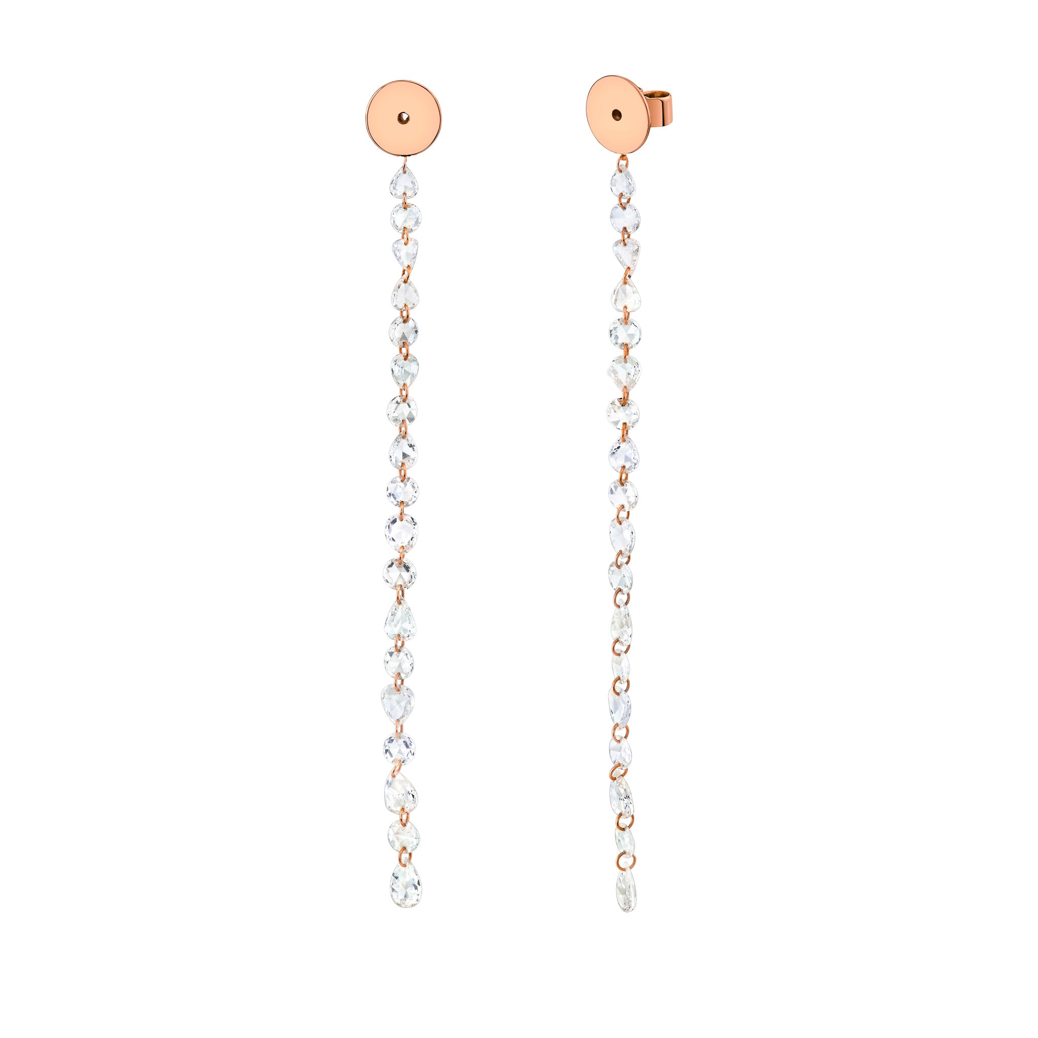 Eau de Rose Cut Diamond Iris Double Drop Earrings - Backs White Gold / Pair