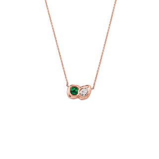 Lover's Duet River Emerald & Diamond Necklace Rose Gold 14"  by Logan Hollowell Jewelry