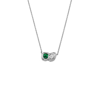 Lover's Duet River Emerald & Diamond Necklace White Gold 14"  by Logan Hollowell Jewelry