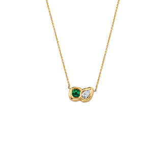 Lover's Duet River Emerald & Diamond Necklace Yellow Gold 14"  by Logan Hollowell Jewelry