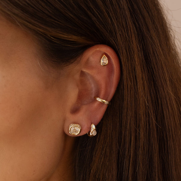 River Water Drop Diamond Huggie by Logan Hollowell Jewelry