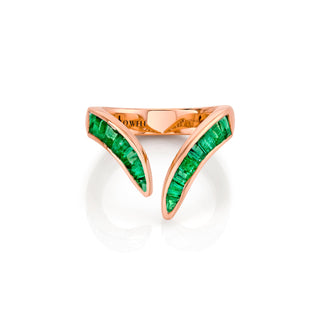 Baguette Emerald Tusk Ring Rose Gold 3.0  by Logan Hollowell Jewelry