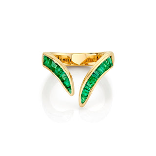 Baguette Emerald Tusk Ring Yellow Gold 3.0  by Logan Hollowell Jewelry