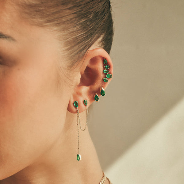 Water Drop Emerald Pear Huggie by Logan Hollowell Jewelry