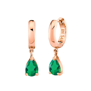Reverse Water Drop Emerald Huggies Rose Gold Pair  by Logan Hollowell Jewelry
