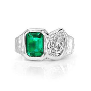 Toi Et Moi River Emerald and Diamond Ring White Gold 3 by Logan Hollowell Jewelry