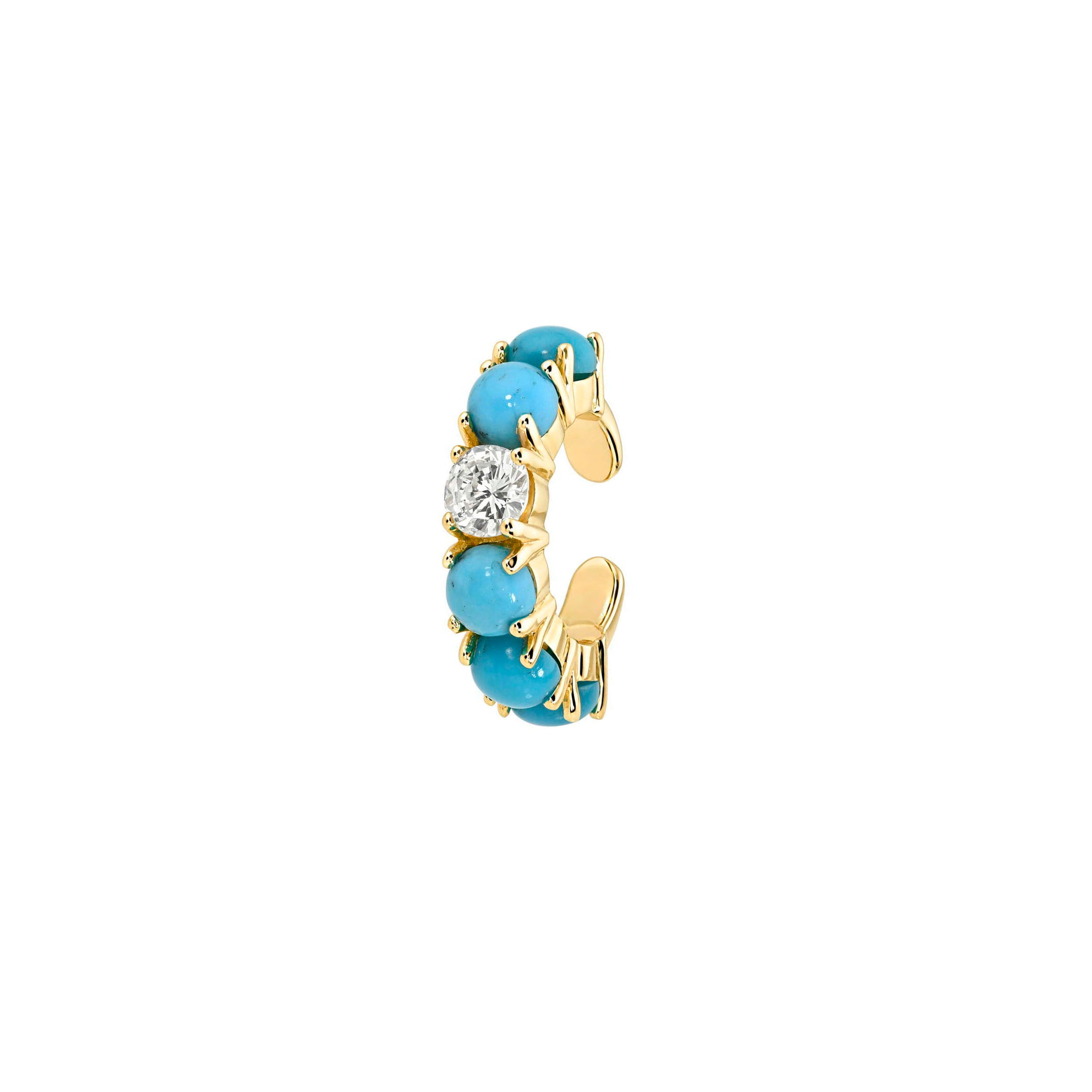 Turquoise & Diamond Ear Cuff Yellow Gold by Logan Hollowell Jewelry