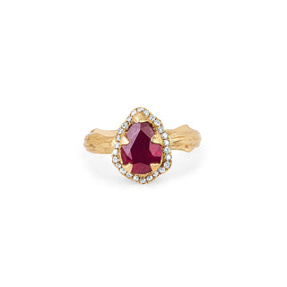 Micro Queen Water Drop Ruby Rose Thorn Ring with Pavé Diamond Halo | Ready to Ship Yellow Gold 6.5  by Logan Hollowell Jewelry