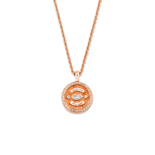 Mini Call On Your Angels Coin Necklace with Diamond Frame Rose Gold 16"  by Logan Hollowell Jewelry