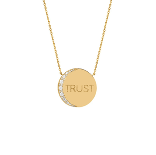 Mini Trust The Universe Moon Necklace | Ready to Ship Yellow Gold 16"  by Logan Hollowell Jewelry