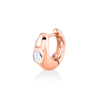 River Water Drop Moonstone Huggies Rose Gold Single  by Logan Hollowell Jewelry