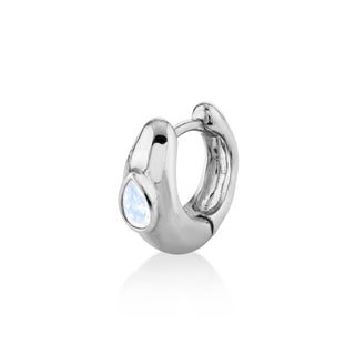 River Water Drop Moonstone Huggies White Gold Single  by Logan Hollowell Jewelry