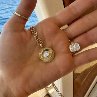 Call On Your Angels Moonstone Angel Eye Coin Necklace by Logan Hollowell Jewelry